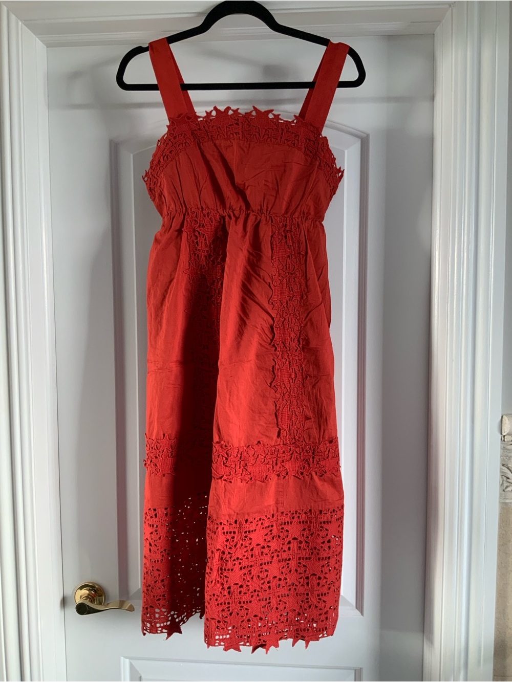 Red Eyelet Midi Dress with Wide Straps